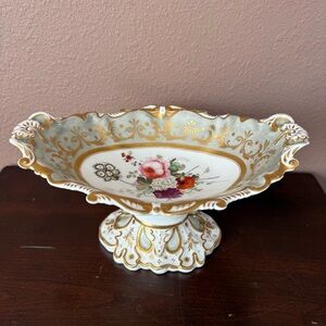 Rococo Revival Dresden Porcelain Footed Bowl with Floral Design Made In Germany